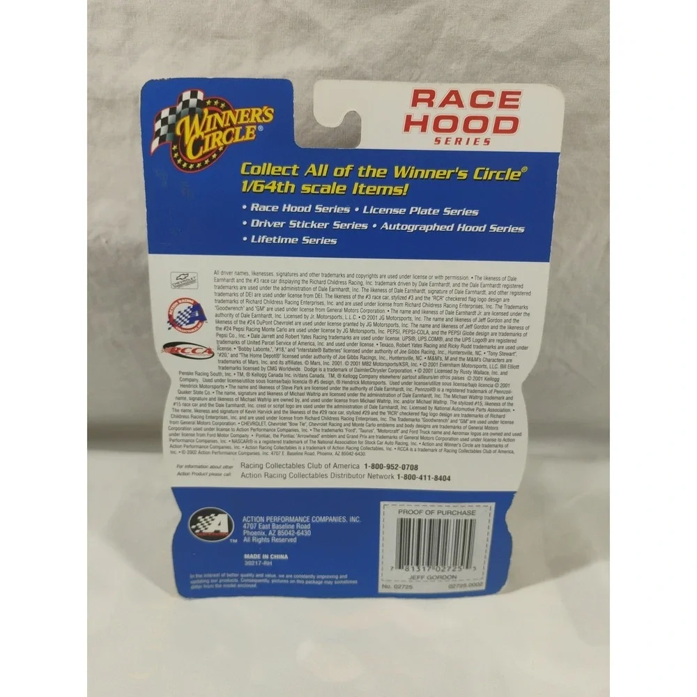 2002 WINNERS CIRCLE 1:64 Diecast JEFF GORDON #24 Race Hood Series‎ Pepsi New